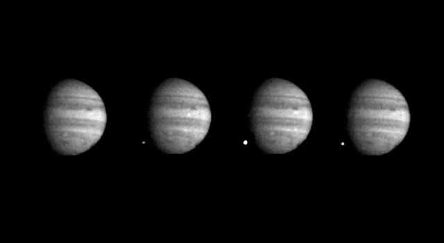 Series of photos from Galileo showing comet Shoemaker-Levy 9 colliding with Jupiter